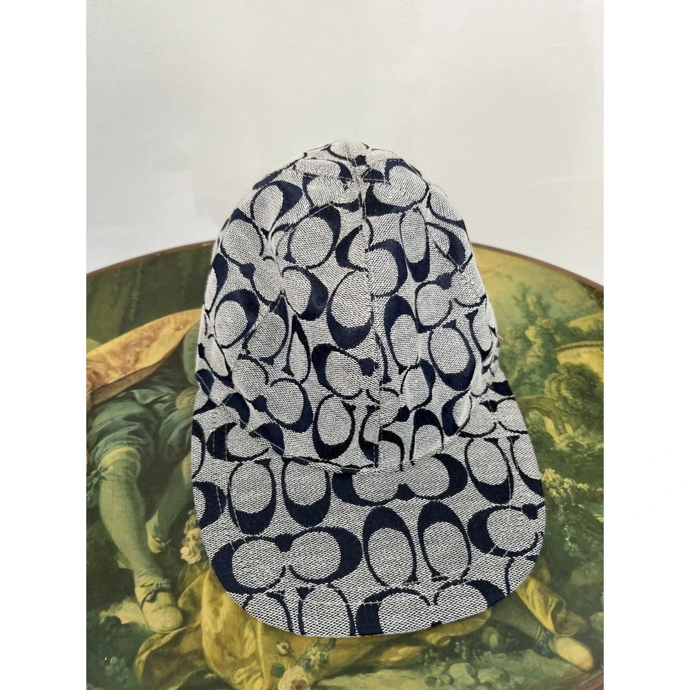 Coach Vintage Y2K Signature Monogram Jacquard Baseball Cap Hat Navy Blue White